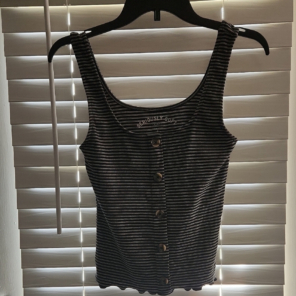 3/$10 Seriously Soft Women's Black Striped Tank Top